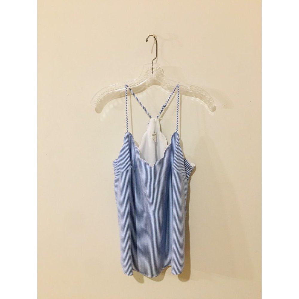 J.Crew Factory Blue White Striped Scallop Neckline Spaghetti Strap Tank Top Size